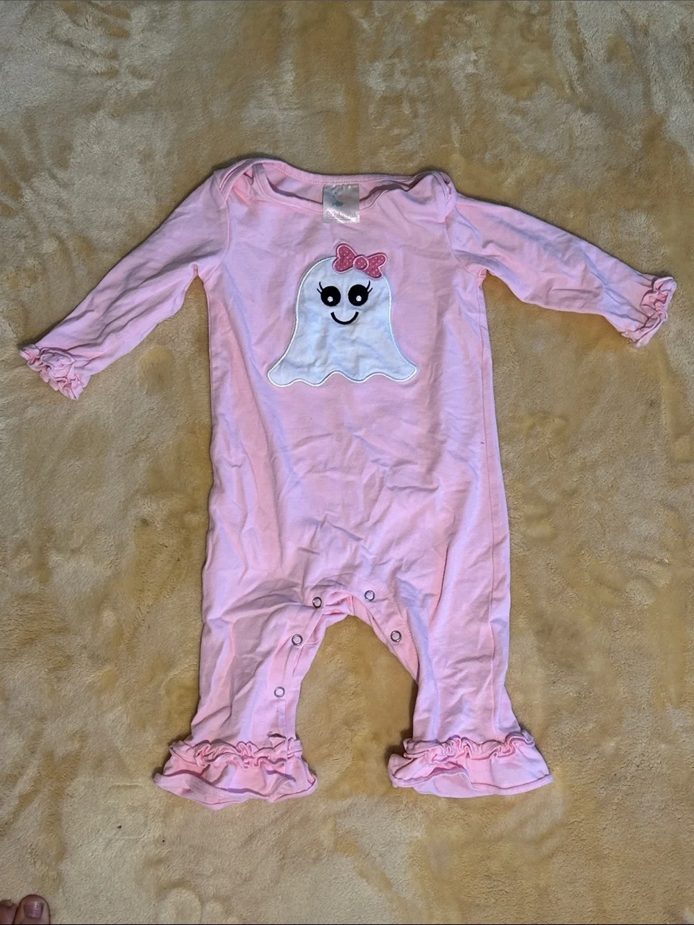 Pink Baby One-Piece Romper with Ghost Applique EUC